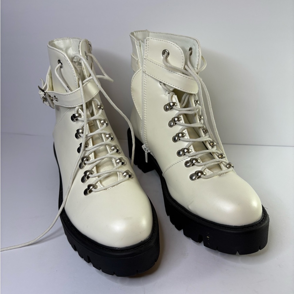 Krush Cream Lace-Up Combat Boots